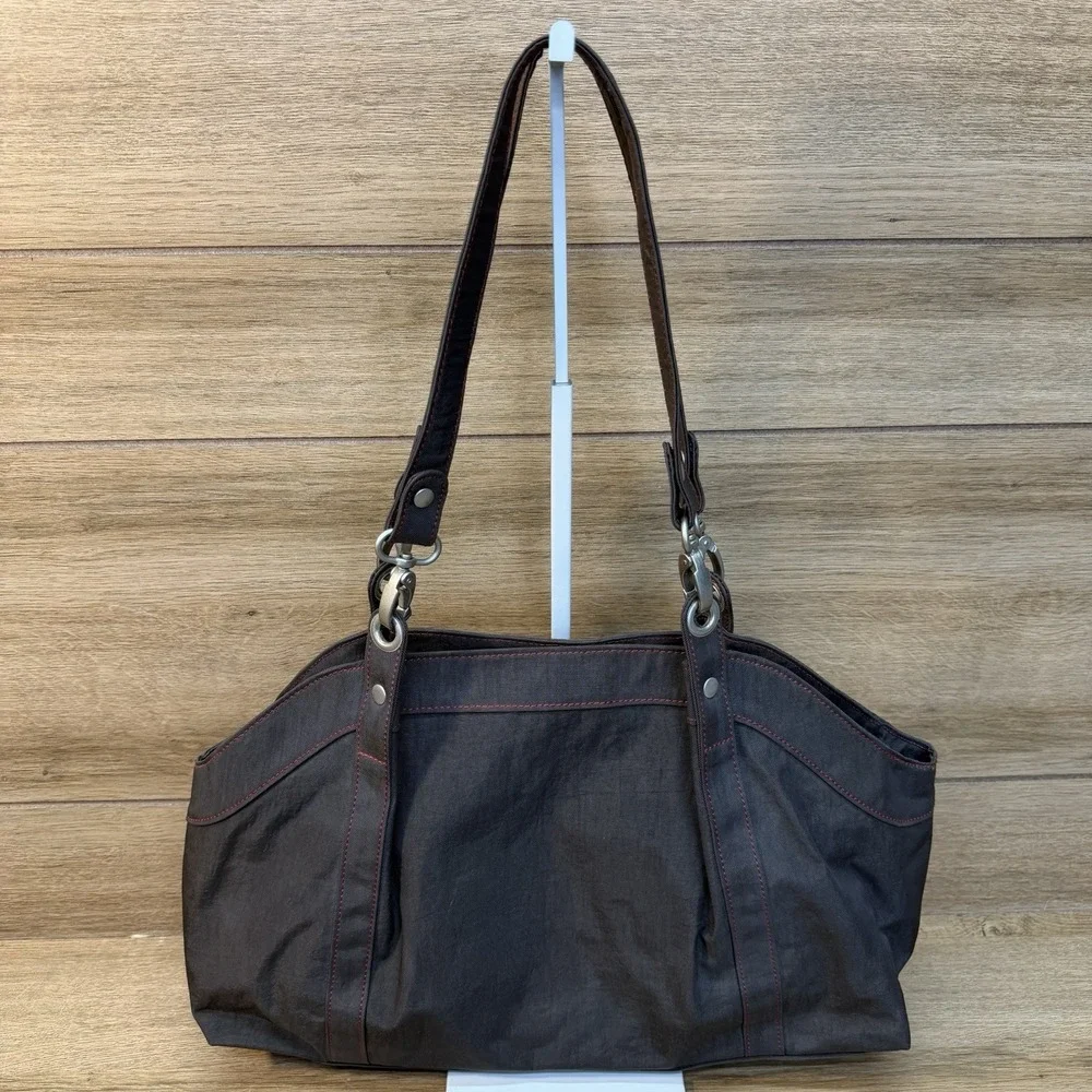 Baggallini Hampton Shoulder Bag Satchel Travel Tote Wristlet Brown Red